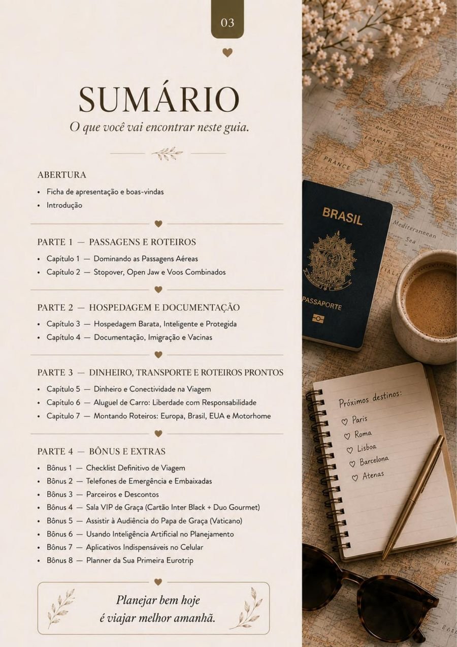 Página do sumário do e-book Viaje sem Limites